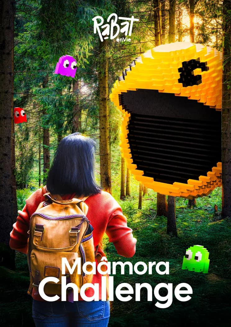 Maamora Challenge key visual: a pixelated retro game character in the middle of the Maamora forest.